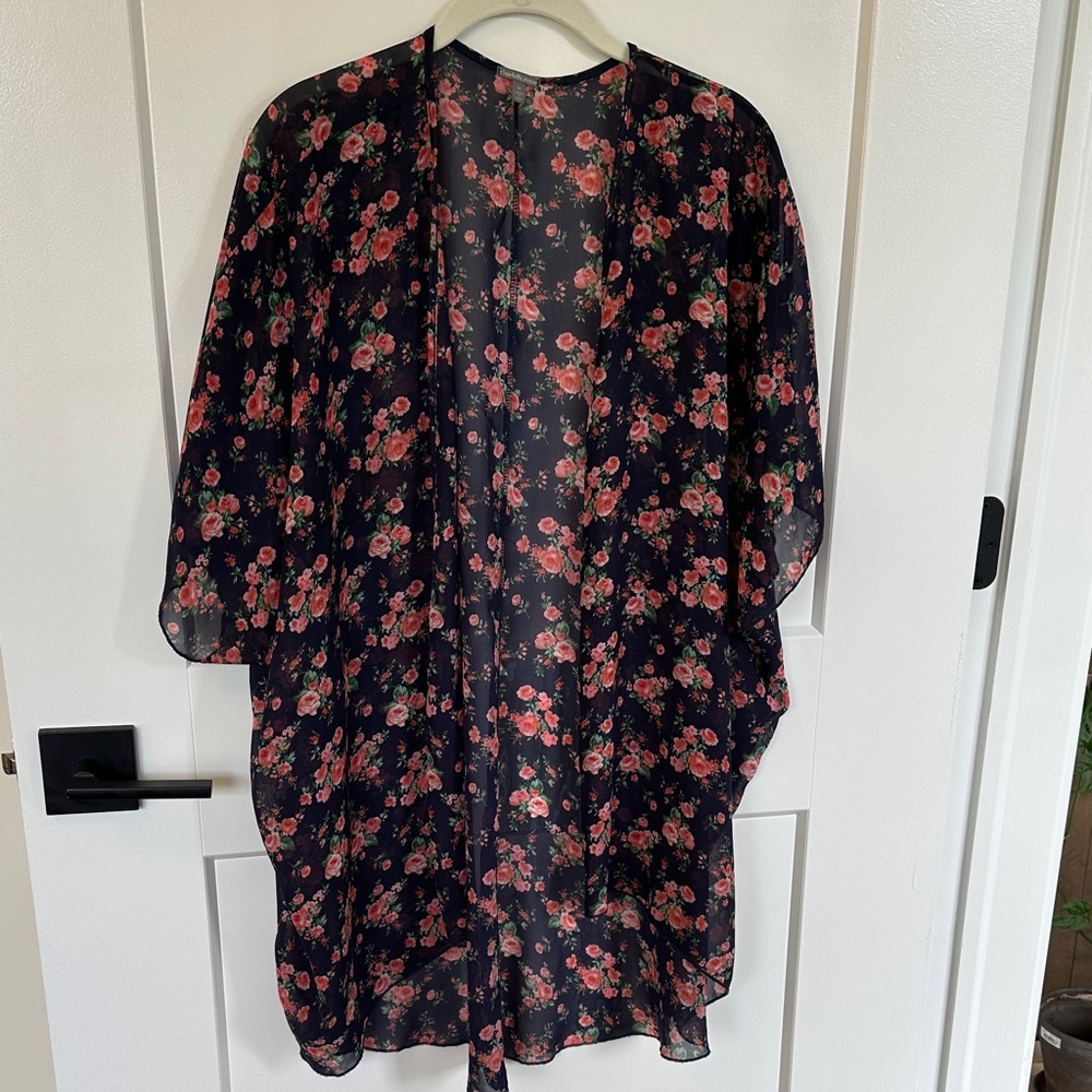 Charlotte Russe Floral Kimono - Black and Pink